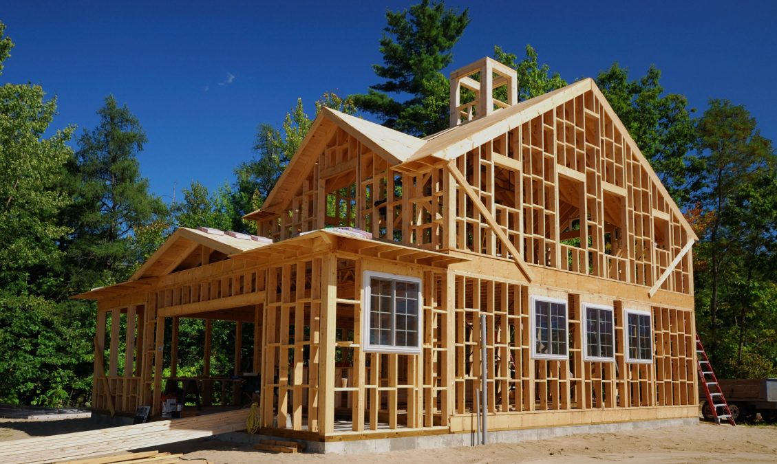 Timber framing on a new two-story build